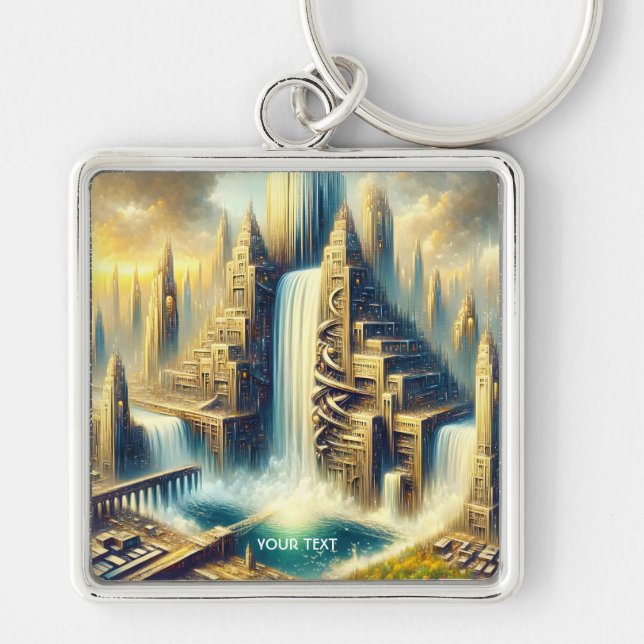 Fantasy Cute City Colossal Waterfall Key Ring (Front)
