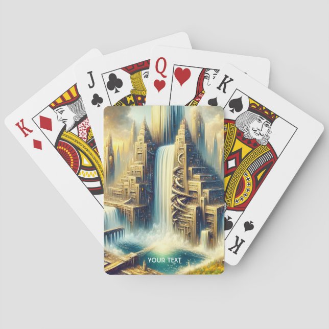 Fantasy Cute City Colossal Waterfall Playing Cards (Back)