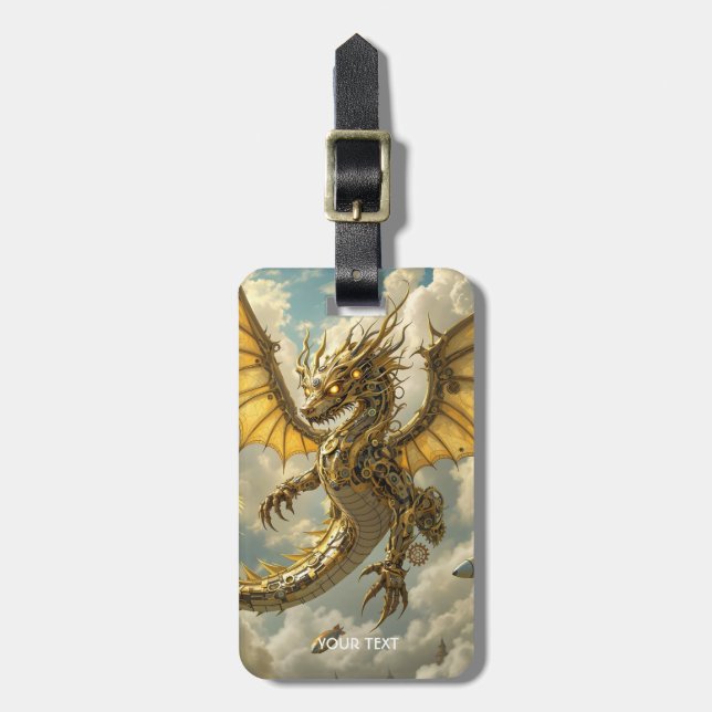 Fantasy Cute Clockwork Dragon Skies Luggage Tag (Front Vertical)