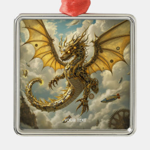 Fantasy Cute Clockwork Dragon Skies Metal Ornament