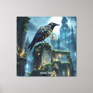 Fantasy Cute Clockwork Raven Cathedral Canvas Print