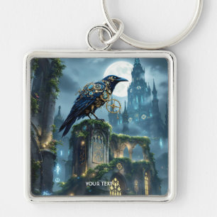 Fantasy Cute Clockwork Raven Cathedral Key Ring