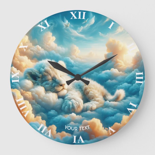 Fantasy Cute  Clouds Baby Lion Large Clock (Front)