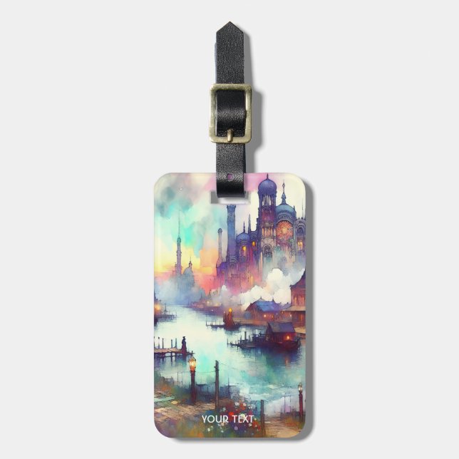 Fantasy Cute Clouds Castle River Luggage Tag (Front Vertical)