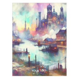 Fantasy Cute Clouds Castle River Tablecloth