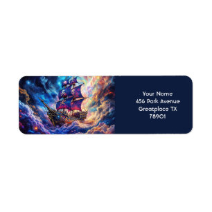 Fantasy Cute Clouds Ship Space Return Address Label
