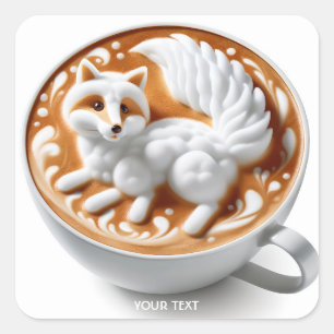 Fantasy Cute Coffee Fox Cup Square Sticker