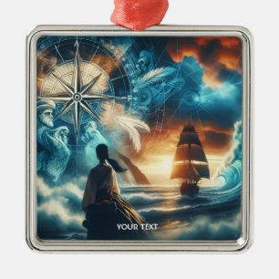Fantasy Cute Compass Girl Sea Metal Ornament