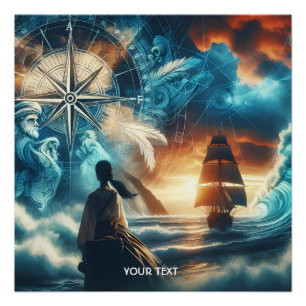 Fantasy Cute Compass Girl Sea Poster