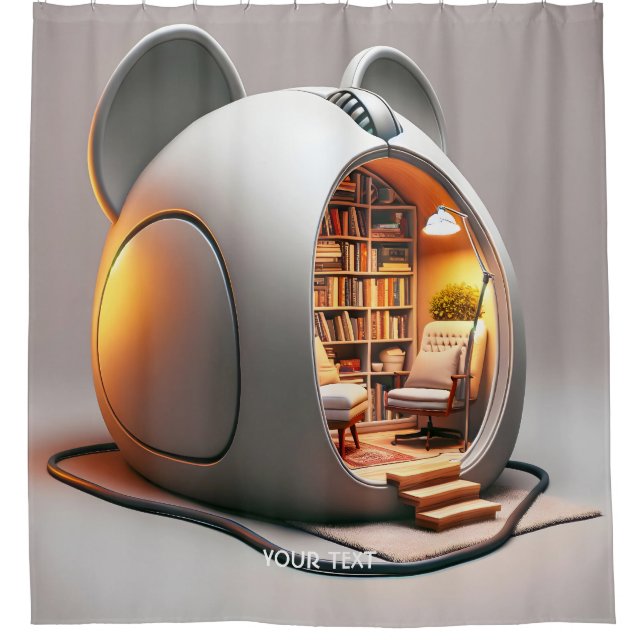 Fantasy Cute Computer Mouse House Shower Curtain (Front)
