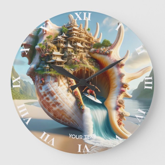 Fantasy Cute Conch Shell Surfer Large Clock (Front)