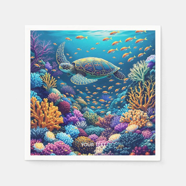 Fantasy Cute Coral Reef Turtle Napkin (Front)