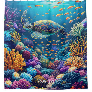 Fantasy Cute Coral Reef Turtle Shower Curtain