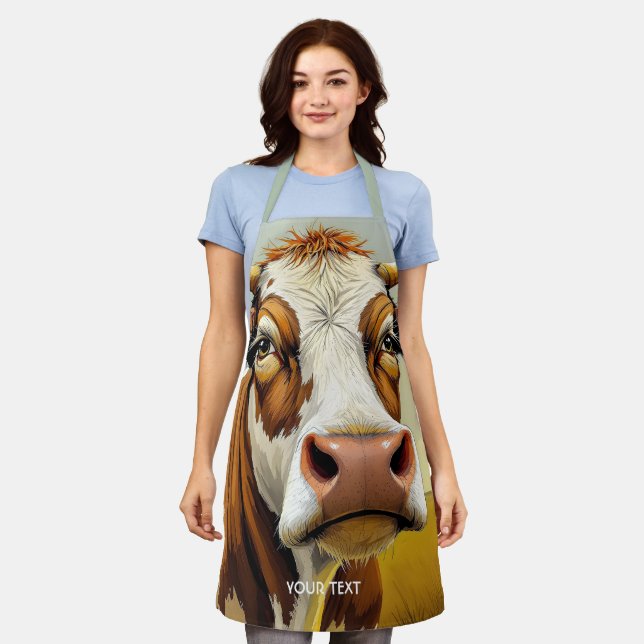 Fantasy Cute Cow Field Clouds Apron (Worn)