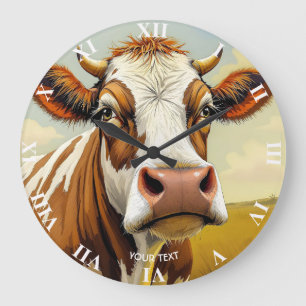 Fantasy Cute Cow Field Clouds Large Clock