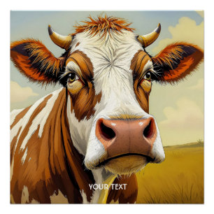 Fantasy Cute Cow Field Clouds Poster