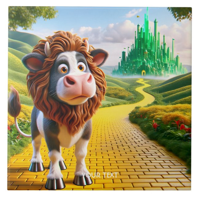 Fantasy Cute Cow Lion Road Ceramic Tile (Front)
