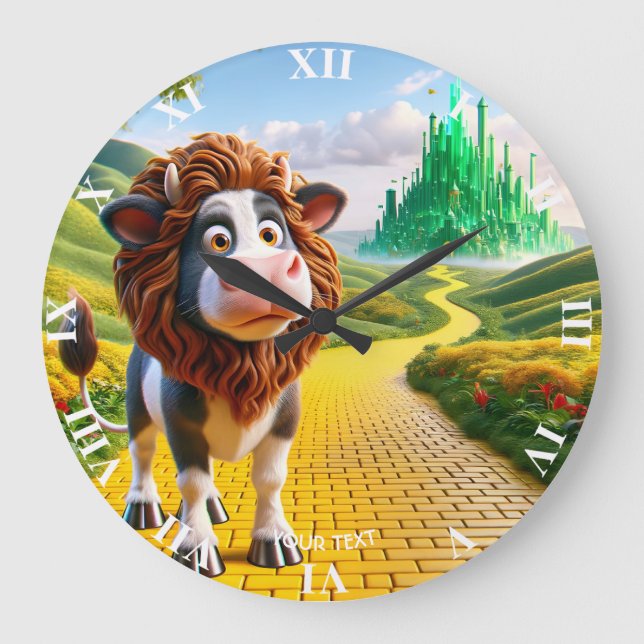 Fantasy Cute Cow Lion Road Large Clock (Front)