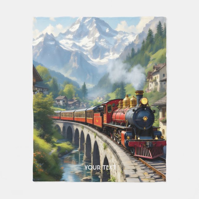 Fantasy Cute Crimson Antique Train Fleece Blanket (Front)