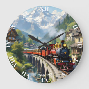 Fantasy Cute Crimson Antique Train Large Clock