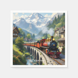 Fantasy Cute Crimson Antique Train Napkin