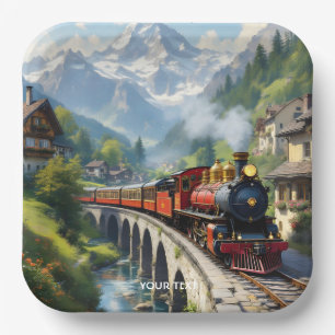Fantasy Cute Crimson Antique Train Paper Plate