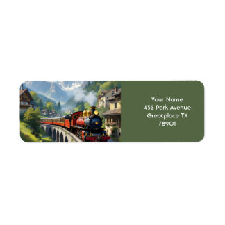Fantasy Cute Crimson Antique Train Return Address Label