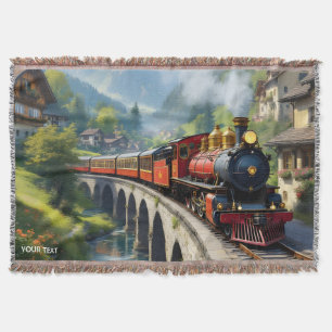 Fantasy Cute Crimson Antique Train Throw Blanket