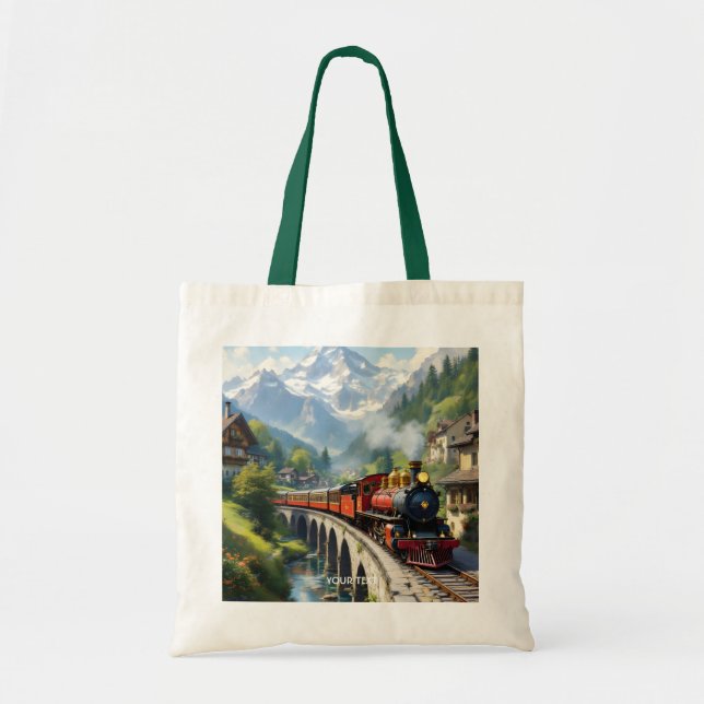Fantasy Cute Crimson Antique Train Tote Bag (Front)