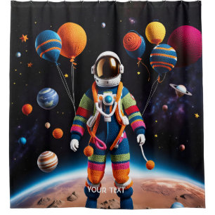 Fantasy Cute Crochet Astronaut Space Shower Curtain