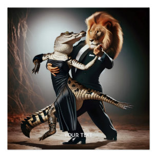 Fantasy Cute Crocodile Lion Tango Poster