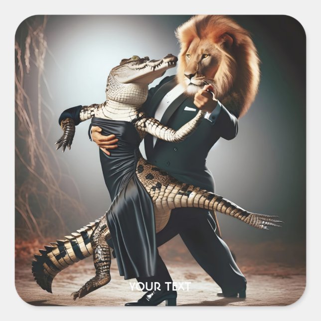 Fantasy Cute Crocodile Lion Tango Square Sticker (Front)