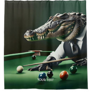 Fantasy Cute Crocodile Playing Billiard  Shower Curtain