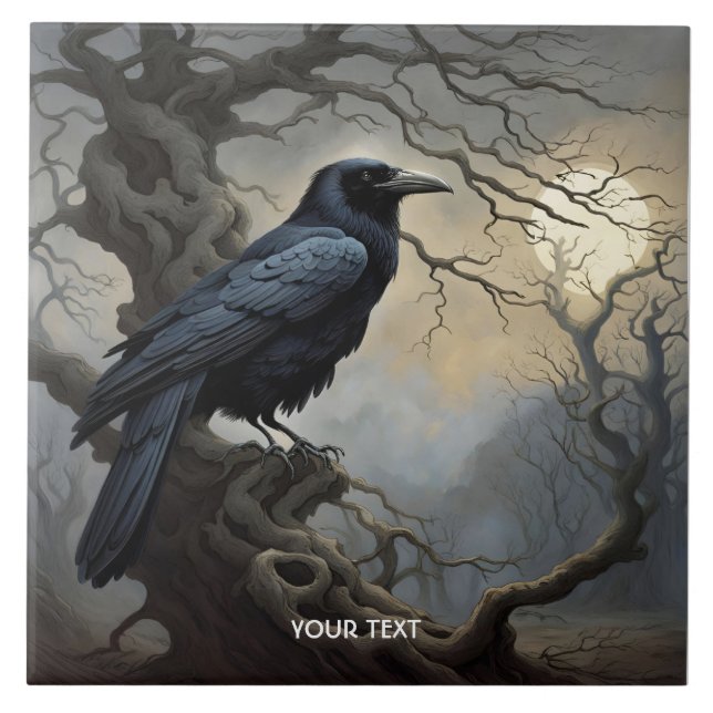 Fantasy Cute Crow Tree Darkness Ceramic Tile (Front)