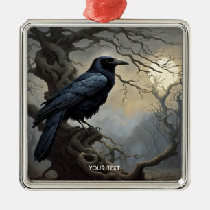 Fantasy Cute Crow Tree Darkness Metal Ornament