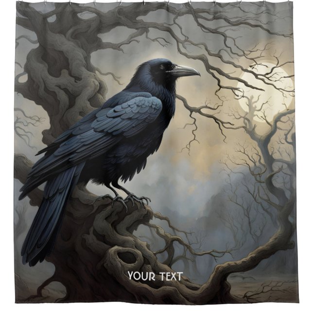 Fantasy Cute Crow Tree Darkness Shower Curtain (Front)