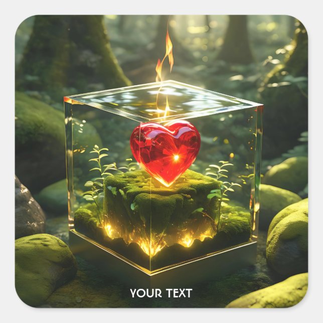 Fantasy Cute Cube Heart Forest Square Sticker (Front)