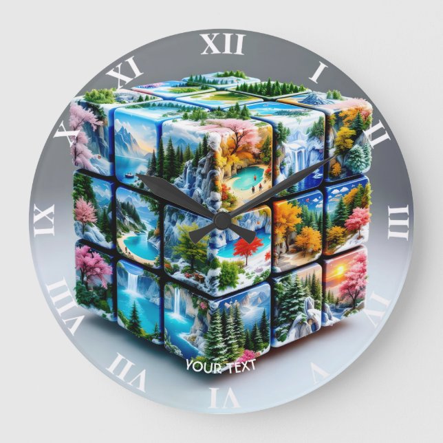 Fantasy Cute Cube Many Landscapes Large Clock (Front)
