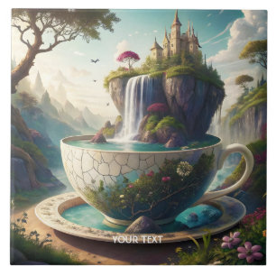 Fantasy Cute Cup Castle Lake Ceramic Tile