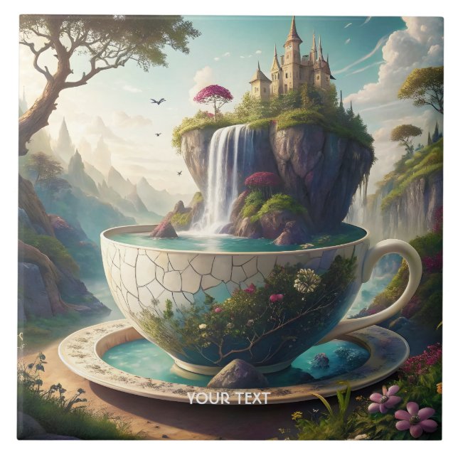 Fantasy Cute Cup Castle Lake Ceramic Tile (Front)