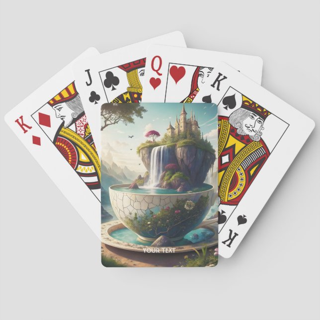 Fantasy Cute Cup Castle Lake Playing Cards (Back)