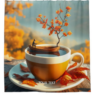 Fantasy Cute Cup Fishing Autumn Shower Curtain