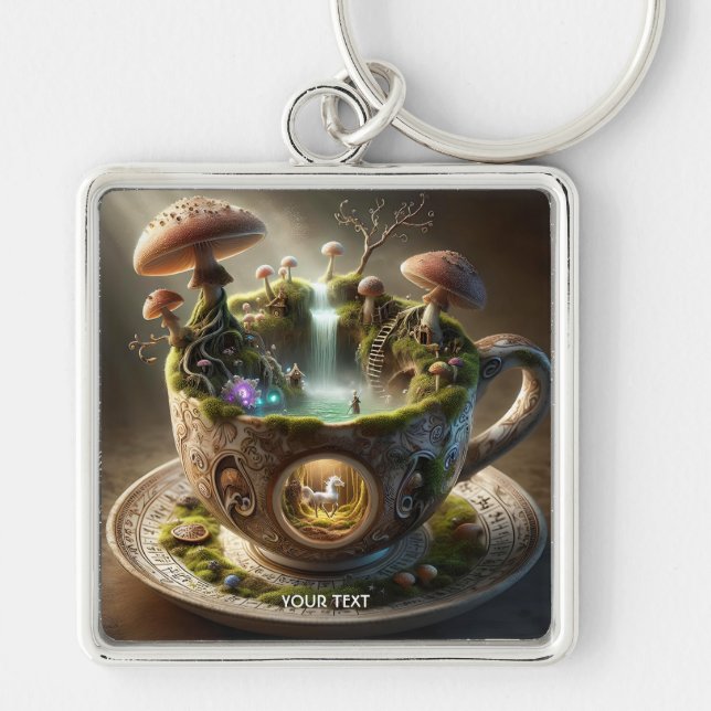 Fantasy Cute Cup Mushrooms Forest Key Ring (Front)