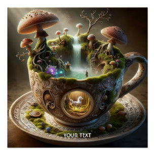 Fantasy Cute Cup Mushrooms Forest Poster