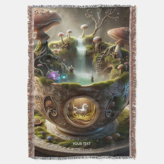 Fantasy Cute Cup Mushrooms Forest Throw Blanket (Front Vertical)