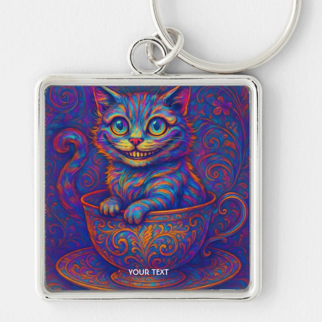 Fantasy Cute Cup Smiling Cat Key Ring (Front)