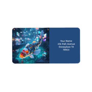 Fantasy Cute Cyber Fish City Label