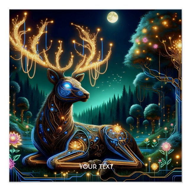 Fantasy Cute Cyber Stag Forest Poster (Front)