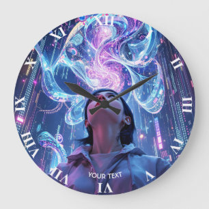 Fantasy Cute Cyber Town Girl Large Clock