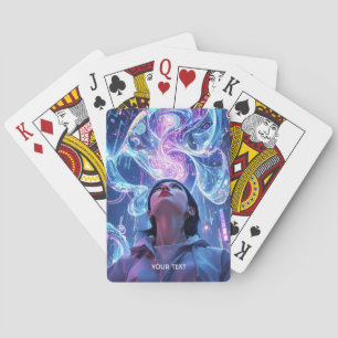 Fantasy Cute Cyber Town Girl Playing Cards